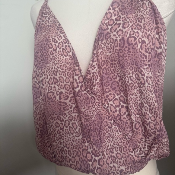 Free People Siren Blouson Bodysuit Pink Leopard Print Boho Wrap V-Neck NWT - Picture 7 of 10